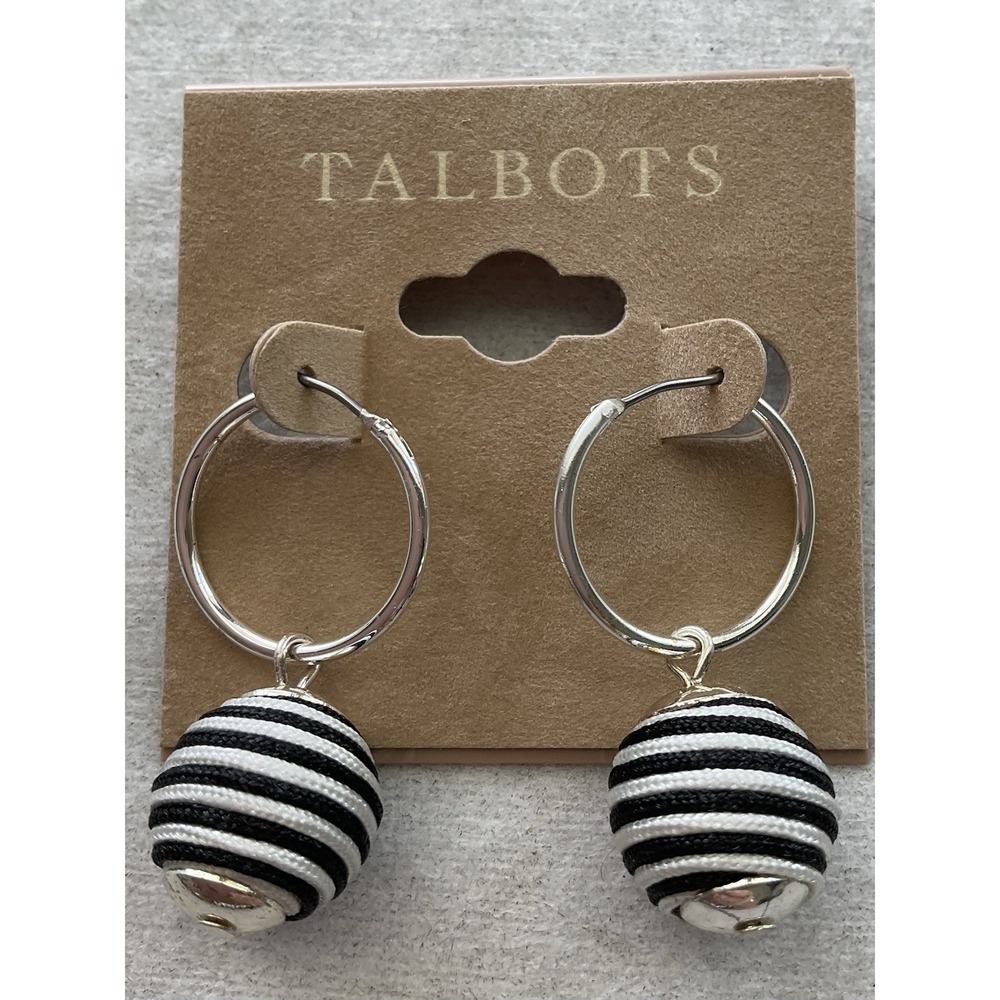 Talbots silver-tone hoop earrings Dangle Round Bead Balls Estate Jewelry